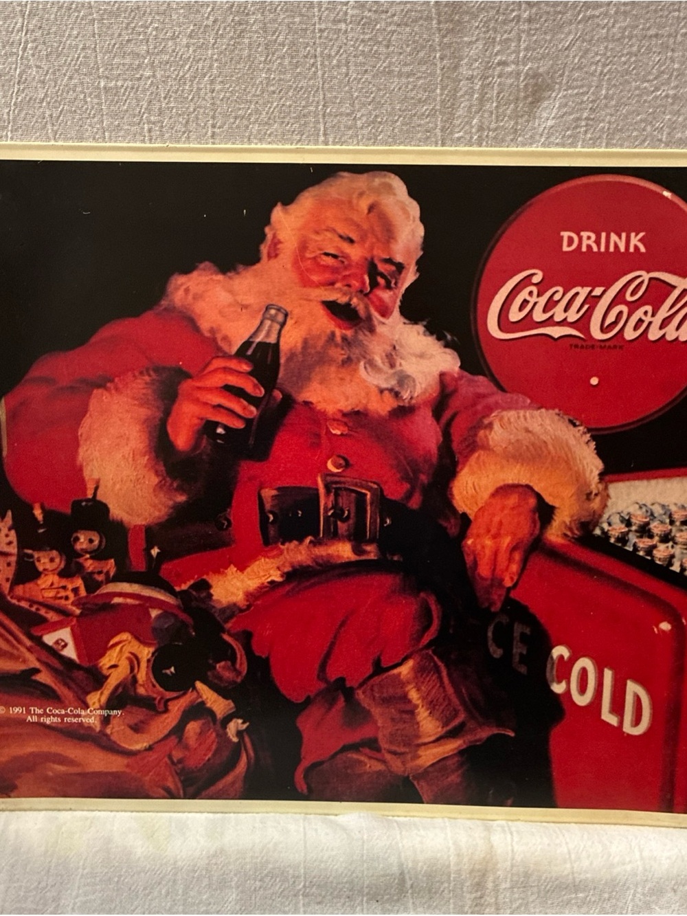 Vintage Coca-Cola Santa Christmas Holiday Art Print Metal Sign 1991 - Picture 2 of 7